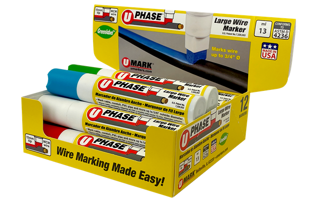 U-Mark - 10718MD1 Single Phase U-Phase Large Specialty Markers (3ea. Bl, Rd, Wt, Gr - Pack of 12)