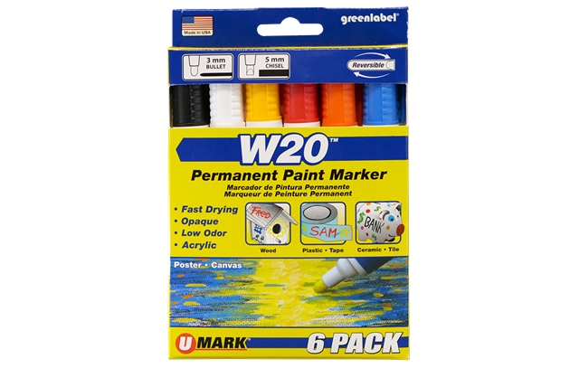U-Mark - 10871 W20 Waterbased Retail Pack (1 ea. Pnk, Dk Pu, Dk Bl, Teal, Gr, Dk Gr - Pack of 6)