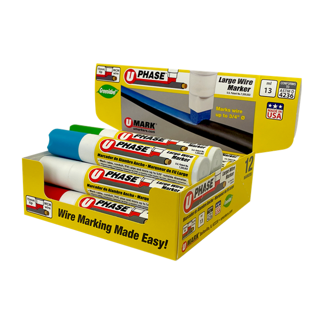 U-Mark - 10718MD1 Single Phase U-Phase Large Specialty Markers (3ea. Bl, Rd, Wt, Gr - Pack of 12)