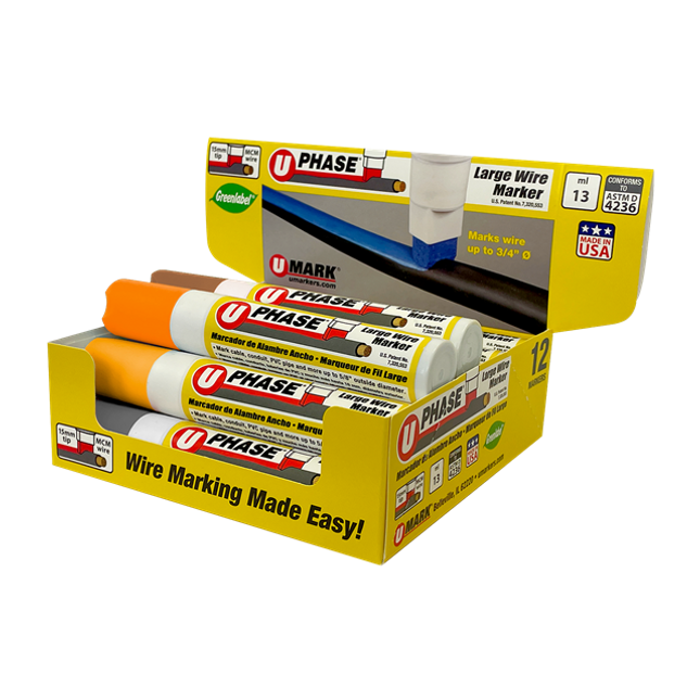 U-Mark - 10718MD3 3-Phase U-Phase Large Specialty Markers (3ea. Br, Yl, Or, Gry - Pack of 12)