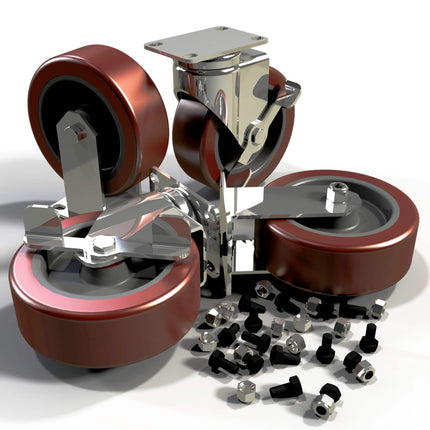 HUOT 50355 5" Heavy Duty Caster Set 4 Wheels Per Set