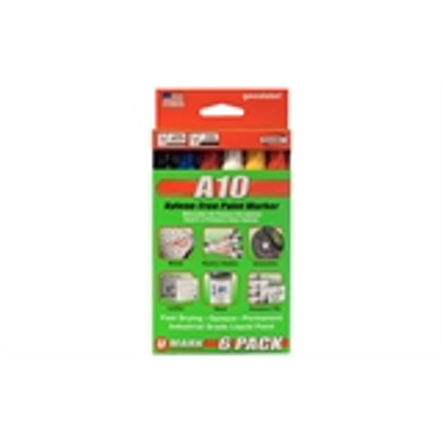 U-Mark - 10150 Assorted Retail Pack of A10 Paint Markers (1 ea. Bk, Wh, Yl, Rd, Or, Bl - Pack of 6)