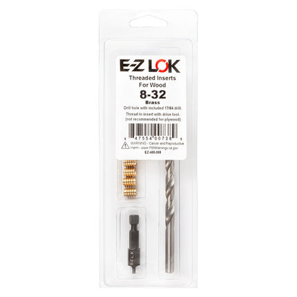 E-Z LOK™ - EZ-400-008 Pack of 1 - E-Z Knife™ Threaded Insert Installation Kit for Hard Wood - Brass - 8-32