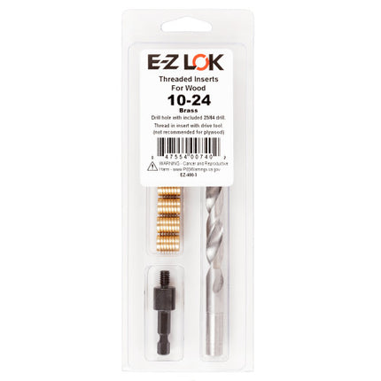 E-Z LOK™ - EZ-400-3 Pack of 1 - E-Z Knife™ Threaded Insert Installation Kit for Hard Wood - Brass - 10-24