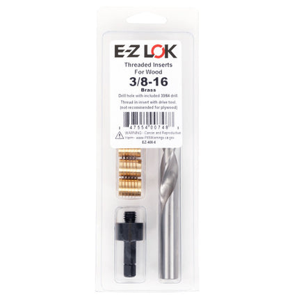 E-Z LOK™ - EZ-400-6 Pack of 1 - E-Z Knife™ Threaded Insert Installation Kit for Hard Wood - Brass - 3/8-16
