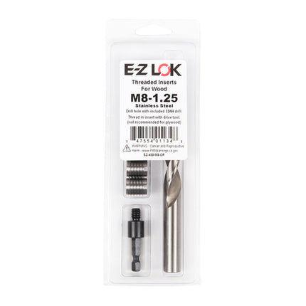 E-Z LOK™ - EZ-400-M8-CR Pack of 1 - E-Z Knife™ Threaded Insert Installation Kit for Hard Wood - Stainless - M8-1.25