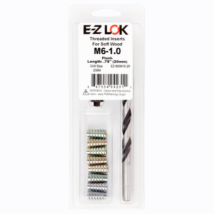 E-Z LOK™ - EZ-800610-20 Pack of 1 - E-Z Hex™ Threaded Insert Installation Kit for Soft Wood - Flush - M6-1.0 x 20mm
