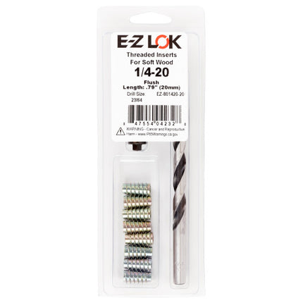 E-Z LOK™ - EZ-801420-20 Pack of 1 - E-Z Hex™ Threaded Insert Installation Kit for Soft Wood - Flush - 1/4-20 x 20mm