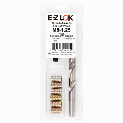 E-Z LOK™ - EZ-808125-20 Pack of 1 - E-Z Hex™ Threaded Insert Installation Kit for Soft Wood - Flush - M8-1.25 x 20mm