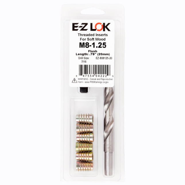 E-Z LOK™ - EZ-808125-20 Pack of 1 - E-Z Hex™ Threaded Insert Installation Kit for Soft Wood - Flush - M8-1.25 x 20mm