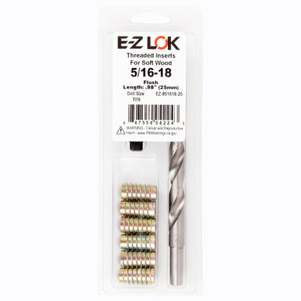 E-Z LOK™ - EZ-851618-25 Pack of 1 - E-Z Hex™ Threaded Insert Installation Kit for Soft Wood - Flush - 5/16-18 x 25mm