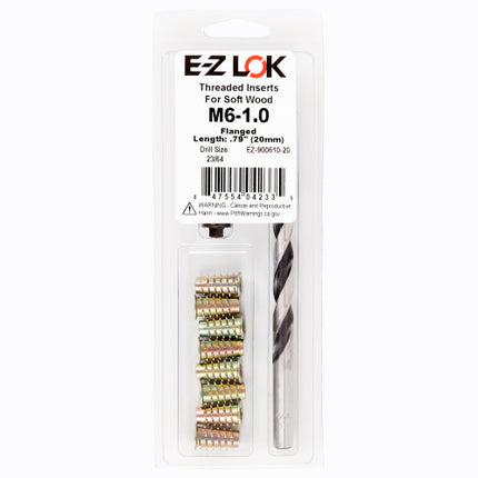 E-Z LOK™ - EZ-900610-20 Pack of 1 - E-Z Hex™ Threaded Insert Installation Kit for Soft Wood - Flanged - M6-1.0 x 20mm