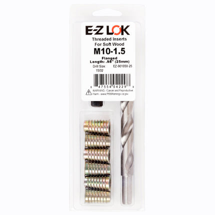 E-Z LOK™ - EZ-901050-25 Pack of 1 - E-Z Hex™ Threaded Insert Installation Kit for Soft Wood - Flanged - M10-1.5 x 25mm