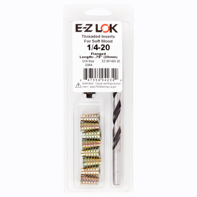 E-Z LOK™ - EZ-901420-20 Pack of 1 - E-Z Hex™ Threaded Insert Installation Kit for Soft Wood - Flanged - 1/4-20 x 20mm