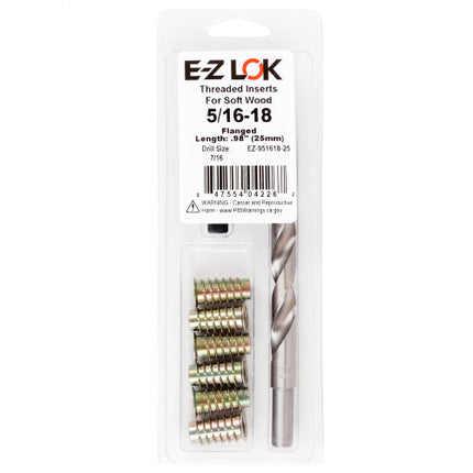 E-Z LOK™ - EZ-951618-25 Pack of 1 - E-Z Hex™ Threaded Insert Installation Kit for Soft Wood - Flanged - 5/16-18 x 25mm