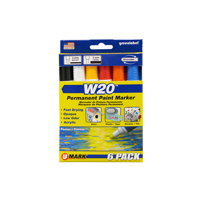 U-Mark - 10871 W20 Waterbased Retail Pack (1 ea. Pnk, Dk Pu, Dk Bl, Teal, Gr, Dk Gr - Pack of 6)