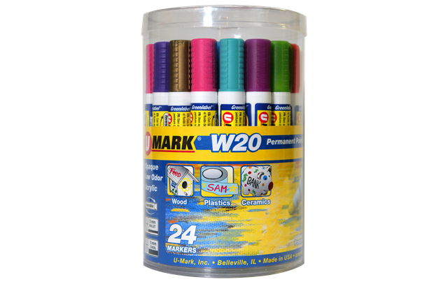 U-Mark - 10874 W20 Display Bucket (6 ea. Bk, Rd, Wh, Yl - Pack of 24)