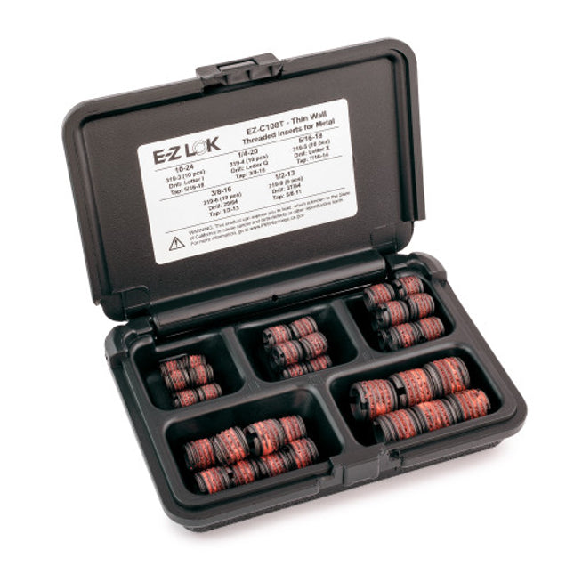 E-Z LOK™ - EZ-C108T Pack of 1 - E-Z LOK Threaded Insert Assortment Kit for Metal - Thin Wall - Carbon Steel - 10-24 to 1/2-13
